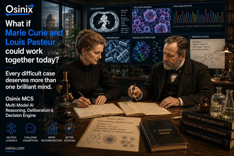 Curie and Pasteur working a difficult case together