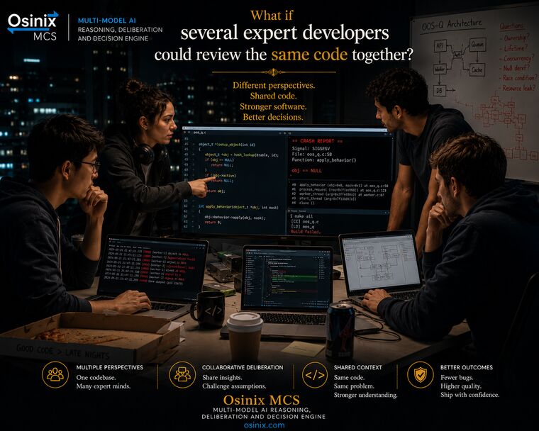 Several expert developers reviewing the same code together